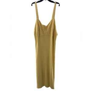 NET Future Collection Ribbed Crochet Gold Knit Midi Dress